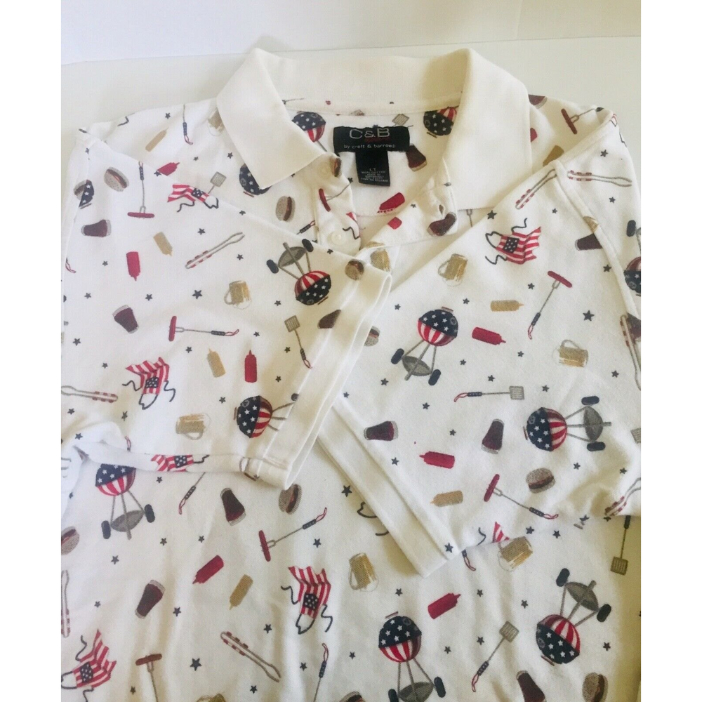 Croft & Barrow Memorial 4th of July Grill BBQ Patriot USA America Flag Polo LT